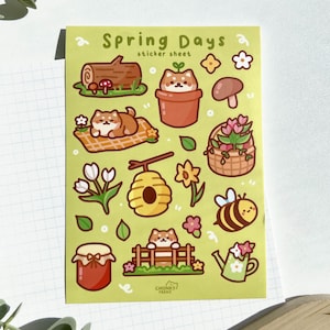 Frühling Tage Aufkleber Blatt, Frühling Aufkleber, Shiba Aufkleber Blatt, Shiba Inu Aufkleber, Journal Aufkleber, Cottagecore Aufkleber