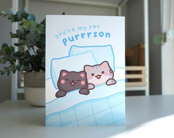 You're My Fav Purrrson Greeting Card, Cute Funny Cat Puns Gifts, Couple's Anniversary Valentine's Day