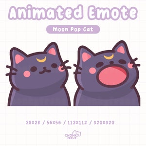 Animated Pop Cat Emote, Moon Cat Emote, Cute Twitch Emote, Discord/Stream Emotes, Kawaii Cat Emotes, Cat Meme Emote, Black Cat Emotes