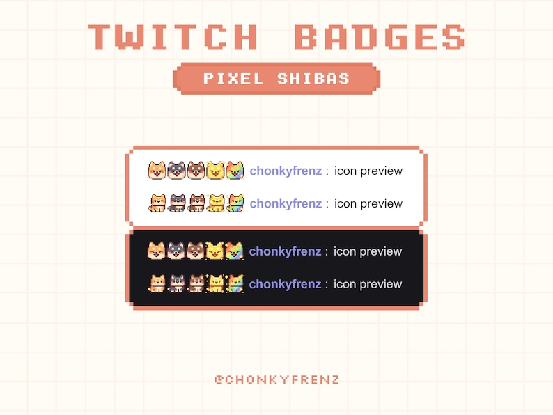 Shiba Twitch Badges, Shiba Inu Sub Badges, Pixel Twitch Badges, Cute Twitch Badges, Dog Sub/Bit Badges, Cute Sub Badges, Kawaii Sub Badges image 2