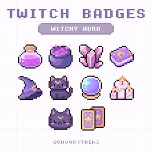Witchy Badges, Halloween Sub Badges, Pixel Twitch Badges, Cute Sub/Bit Badges, Halloween Twitch Badges, Witch Sub Badges, Goth Sub Badges