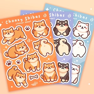 Chonky Shibas Sticker Sheet, Shiba Inu Stickers, Shiba Sticker Sheet, Black Shiba, Cream Shiba, Cute Shiba Stickers, Kawaii Sticker Sheets