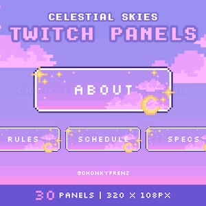 Celestial Skies Panels, Purple Twitch Panels, Moon & Stars, Clouds, Pixel Twitch Panels, Kawaii Stream Panels, Cute Twitch Panels