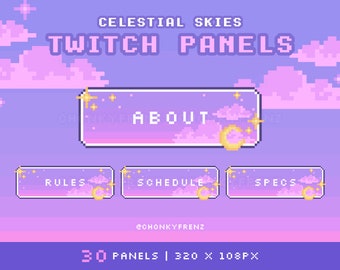 Painéis Celestiais de Céus, Painéis Twitch Roxos, Lua e Estrelas, Nuvens, Painéis Twitch Pixel, Painéis Kawaii Stream, Painéis Twitch Bonitos