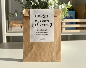Oopsie Mystery Grab Bag, Cute B-Grade Vinyl Sticker Bundle & Keychain Pack, Blind Bag for Kawaii Stationery Lovers, Value Gifts