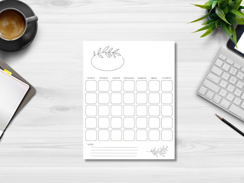 Minimal Monthly Calendar, Blank Digital Download Planner, - Etsy