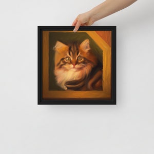CUTE CAT PAINTING - Cat Framed Painting, Mona Lisa Style Painting, Cat Art, Home Decor, Animals Lover, Cat Lover Gift, Unique Cat Painting