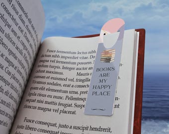 Books Are My Happy Place bookmark | Stack of Books illustration, pastel reading accessory