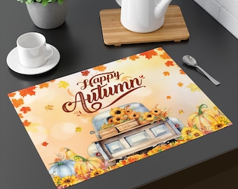 Happy Autumn pickup truck with sunflowers Placemat | Fall table decor