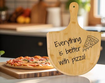 Hand-Engraved Bamboo Pizza Board | "Everything is Better with Pizza" Peel