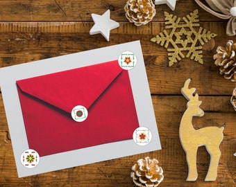 Festive Flower Christmas Stickers: Envelope Seals, Card Stickers
