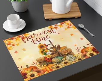 Harvest Time placemat | Fall pumpkin sunflower table décor