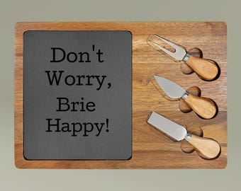 Life is Gouda! Engraved Charcuterie Board | Cheese Serving Board with Slate Inset