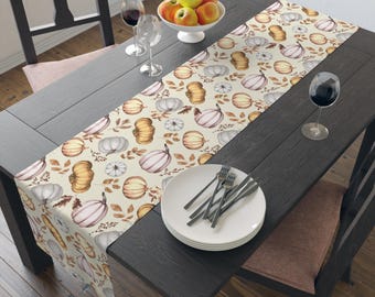 Watercolor Pumpkins Table Runner | Fall Harvest Thanksgiving Table Decor