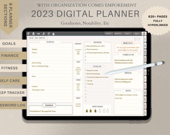 Planificador digital 2023, planificador mensual, semanal y diario, planificador digital con hipervínculos, goodnotes, notabilidad, planificador de iPad.