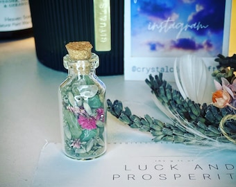 Little crystal bottle of luck and prosperity, abundance gift, new home, bridesmaid gift, lucky charm, crystal healing, good luck