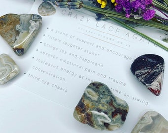 HAPPINESS Crystal Crazy Lace Agate Tumblestone, laughter stone, happy crystal, positive vibes, healing crystal , tumble stone crystal,