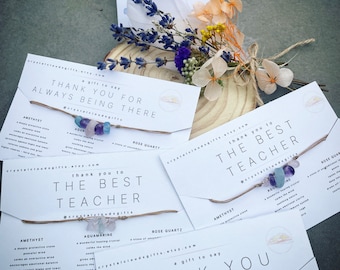 Teacher Gift, thank you gift, nursery gift, personalised, Crystal Gemstone bracelet or anklet, adjustable, ethically sourced crystals