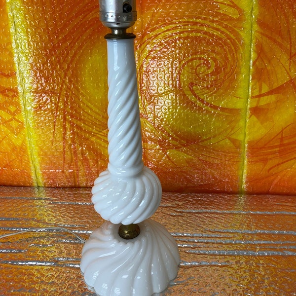 Vintage White Milk Glass Fenton Style Boudoir Lamp Mid Century Swirl