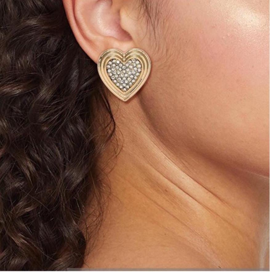 Sugarfix by Baublebar CRYSTAL HEART EARRINGS, Stud, Gold Tone