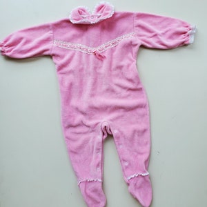 Pink Dressy Velour Baby Sleeper with collar and ribbon and lace detail