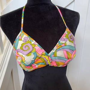 1960&#39;s - 1970&#39;s vintage psychedelic multi-color print bikini top