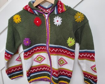 80s Ecuador Flower Knit cardigan 花 ビンテージ 80s Ecuador Flower Knit cardigan 花 ビンテージ 80s Ecuador Flower