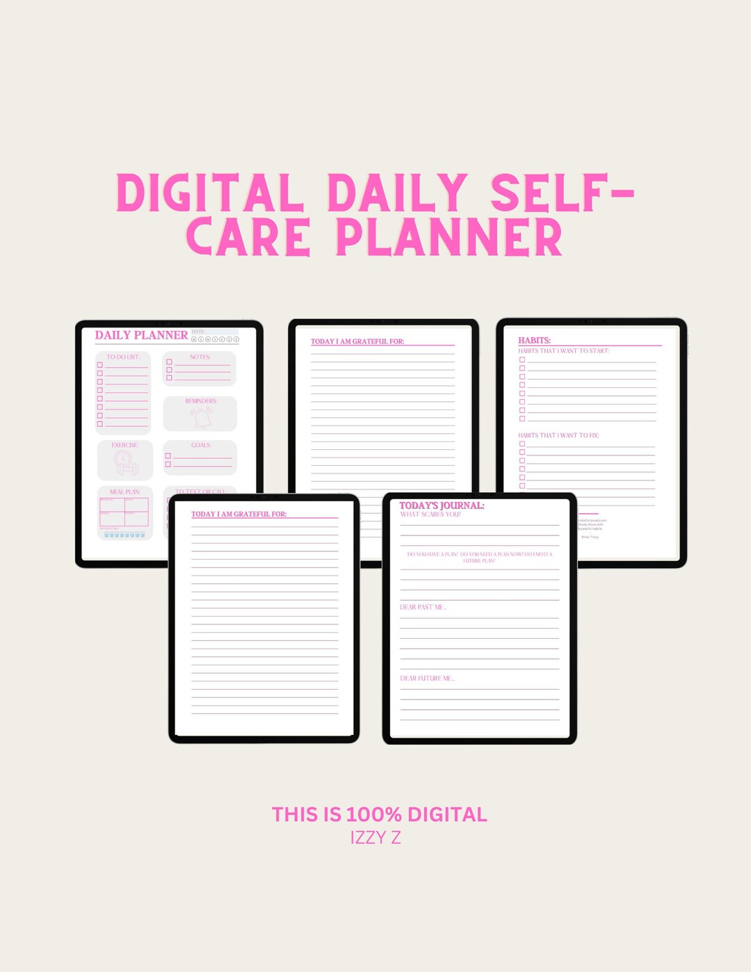 Digital Daily Planner Selfcare Goals Reminders Habits Etsy