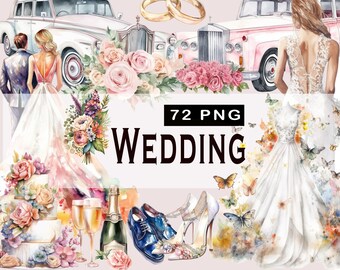 Wedding Watercolor Clipart - 74 Beautiful wedding Items, Marriage, Engagement,PNG,Instant Digital Download,Commercial Use