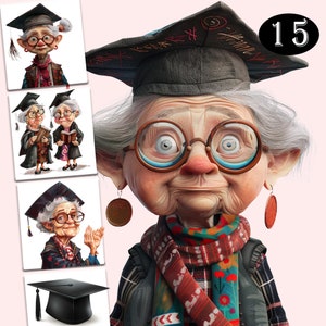 Eigenzinnige oude dames afstuderen clipart | Grappige oude mensen | Vrolijke oude dame | Oma Oma's Ouderen Cartoon Oma Oma afstuderen