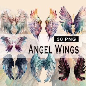 30 Angel Wings Watercolor Clipart PNG, High Quality, Digital Download, Card Making, Clip Art, Digital Paper Craft, angel wings, angel wings