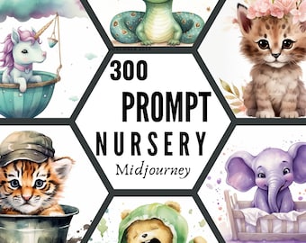 300 kwekerij aquarel motieven halverwege de reis aanwijzingen | Babykamer | Babywenskaarten | AI-kunst | Midjourney AI-kunst | Digitale kunst