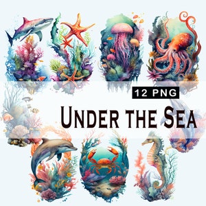 Under the sea clip art, watercolor fish under the sea clip art, Dolphin clipart, Sea animal pngs clipart,