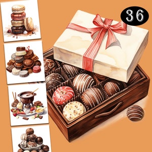 Watercolor Chocolate Clipart - Dessert Download - Instant Download - Chocolate Treats - Truffles - Cookies - Cake  l Commercial Use