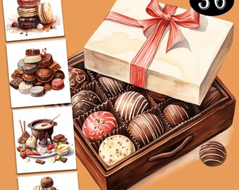 Watercolor Chocolate Clipart - Dessert Download - Instant Download - Chocolate Treats - Truffles - Cookies - Cake  l Commercial Use