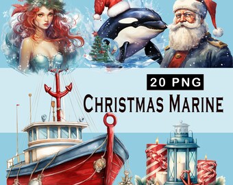 20 Christmas Marine  Clipart 20 High Quality PNG, Merry Christmas, Digital Download, Commercial Use, Card Making, Digital Paper Craft