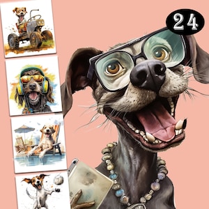 Lot de cliparts chien mignon et drôle | 24 images haute qualité 300 ppp | Utilisation commerciale | Téléchargement numérique | Journal indésirable | Créations en papier |  Bricolage
