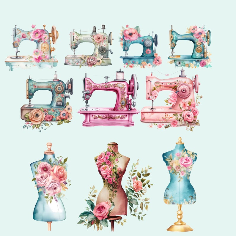 Watercolor Sewing Clipart Quilting Clipart Vintage Sewing - Etsy
