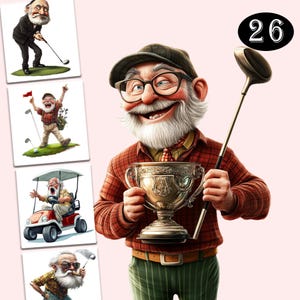 26  Golfing Grandfather Clip Art, Funny Old men,   Elderly Clipart, crazy old people, Golf Player,  Sublimination, illustration golf clipart