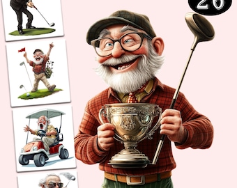 26  Golfing Grandfather Clip Art, Funny Old men,   Elderly Clipart, crazy old people, Golf Player,  Sublimination, illustration golf clipart