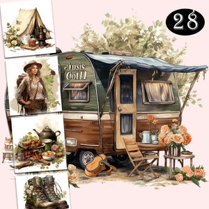 Watercolor Camping Clipart,Tent, Campfire, Lantern, Backpack, Campsite Illustrations, Graphics, Instant Download