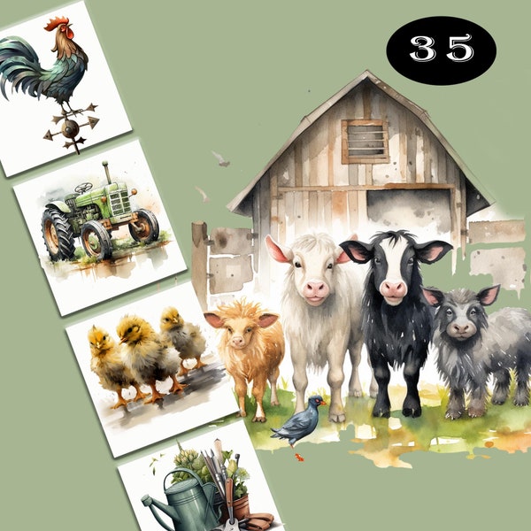 35 Farmhouse Watercolor Clipart, Farmhouse clipart, Barn Bundle PNG, clipart, Farmers house, Download, Farmers Clipart, Commercial use