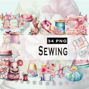 Watercolor Sewing Clipart, quilting clipart - Vintage Sewing machine clipart, Instant Download-  commercial license