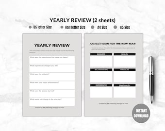 Yearly Review–Yearly Planner, Printable Annual Reflection Template, New Year Resolution, Self-reflection, Instant Download