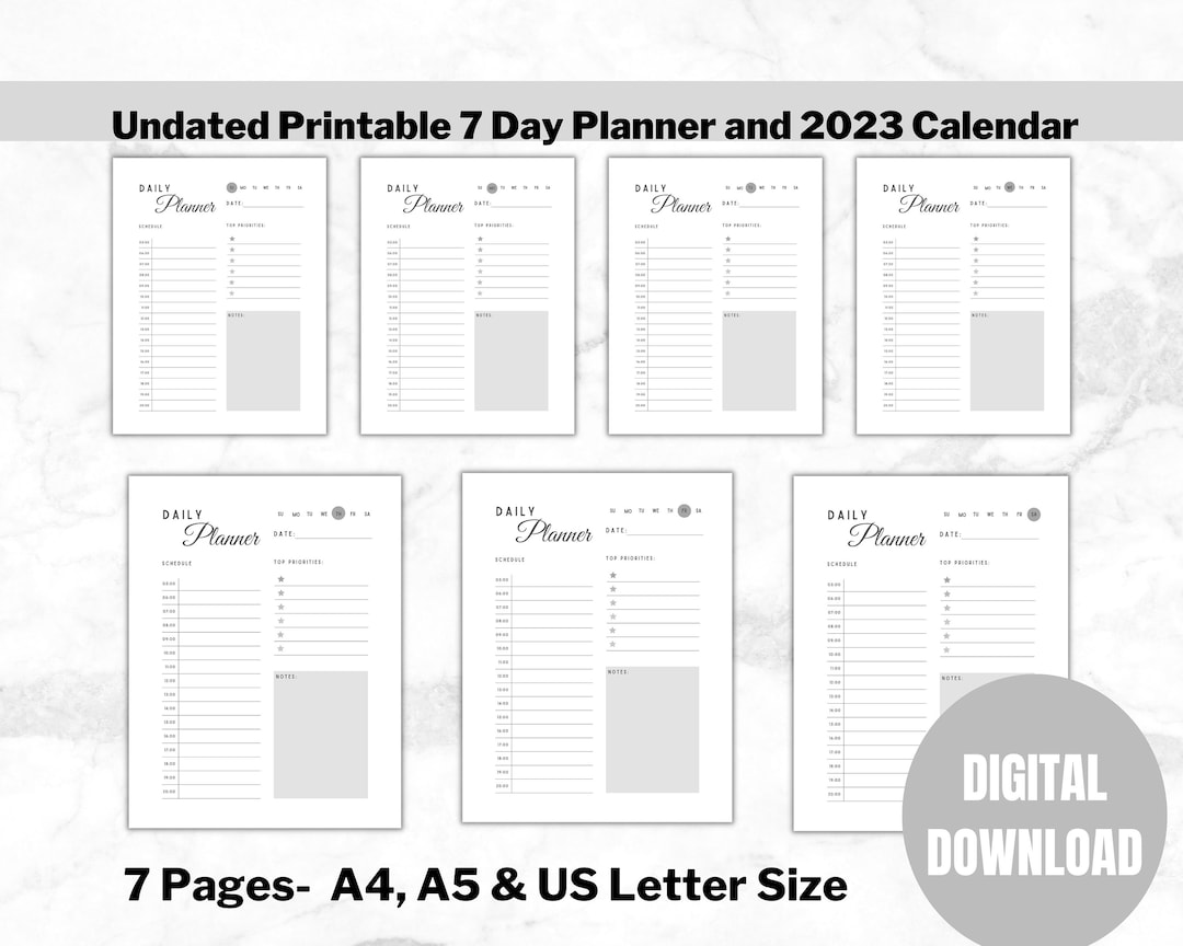 Printable 7 Day Planner & 2023 Calendar for Staying Organized Etsy