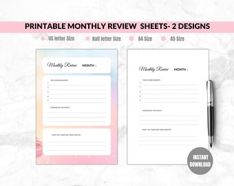 Monthly Review Printable Planner Insert: Goal Tracker (Digital Download)