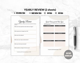 Yearly Review Planner: Printable Annual Reflection Template (Digital Download)