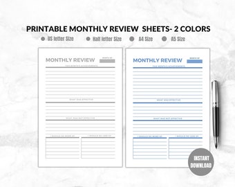 Printable Monthly Review: Goal Tracker, Fillable Planner (Digital Download)