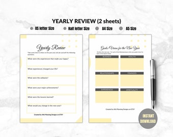 Yearly Review Printable: Self-Reflection Planner Template (Digital Download)