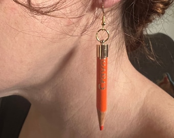 Handmade, upcycled colored pencil earrings! Artsy, unique earrings for artists, teachers, art lovers and earring collectors!